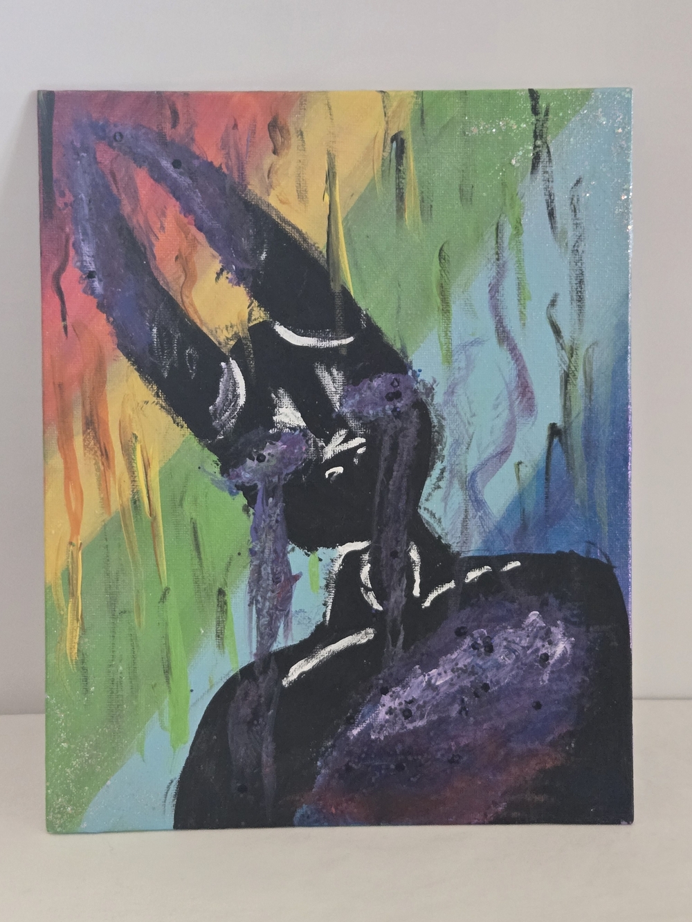 Abstract Expressionist Rainbow Background Black Silhouette Canvas Painting